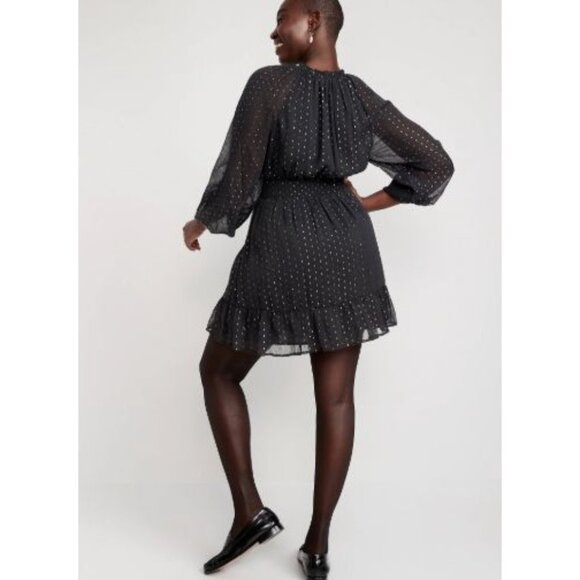 OLD NAVY waist defined metallic swiss dot smocked mini dress size XS - Picture 2 of 8